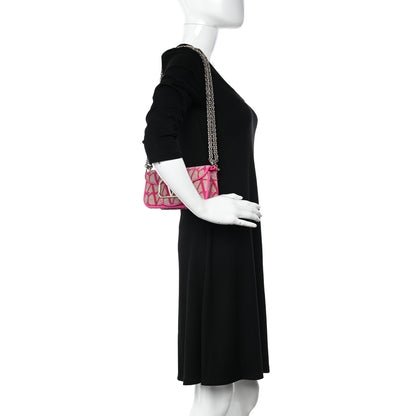 Valentino Garavani Toile Iconographe Goatskin Vlogo Small Loco Shoulder Bag Natural Pink PP 2 of 10