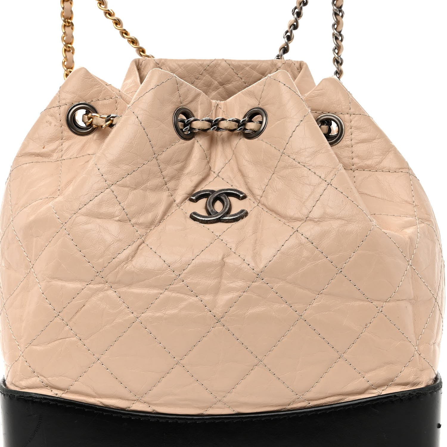 Chanel Aged Calfskin Quilted Small Gabrielle Backpack Beige Black 8 of 12