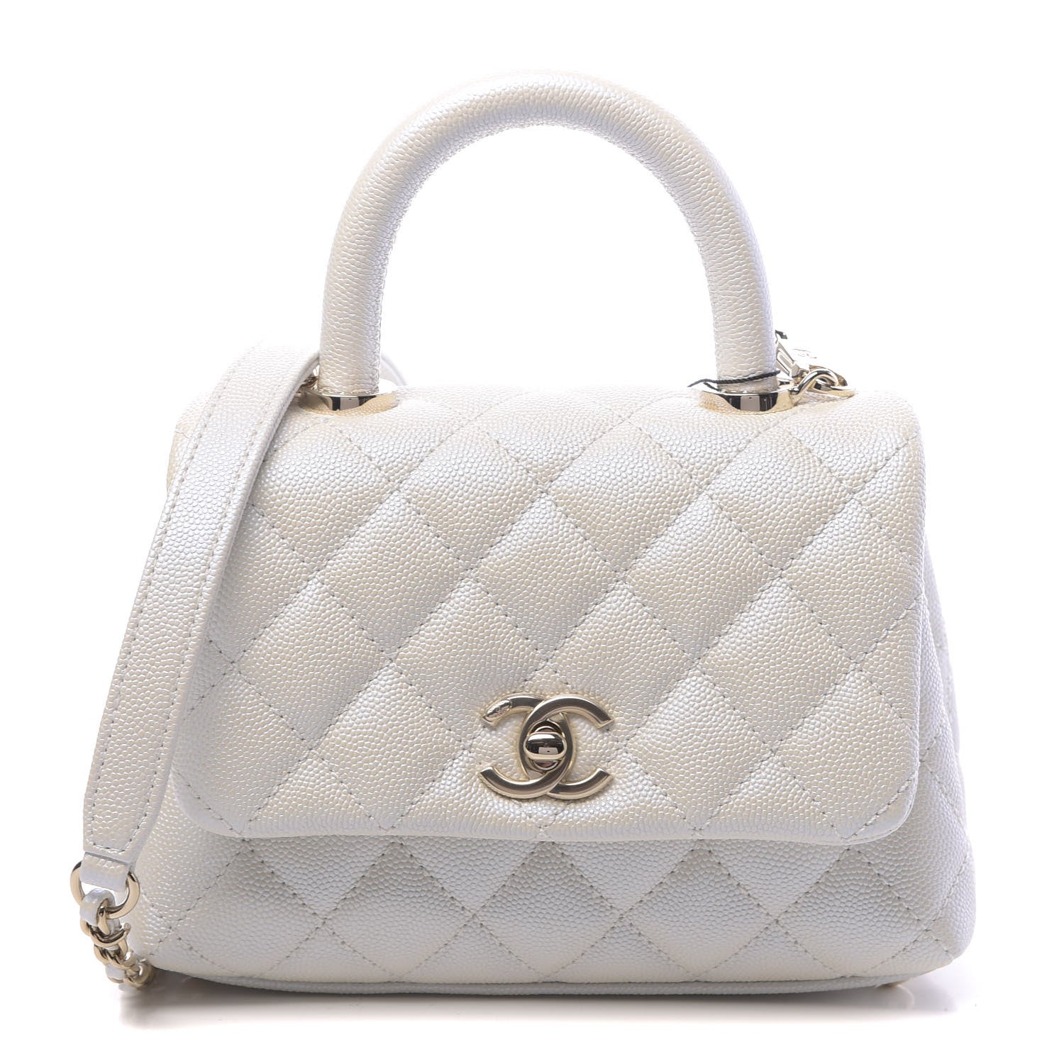 Chanel Iridescent Caviar Quilted Extra Mini Coco Handle Flap White 1 of 11