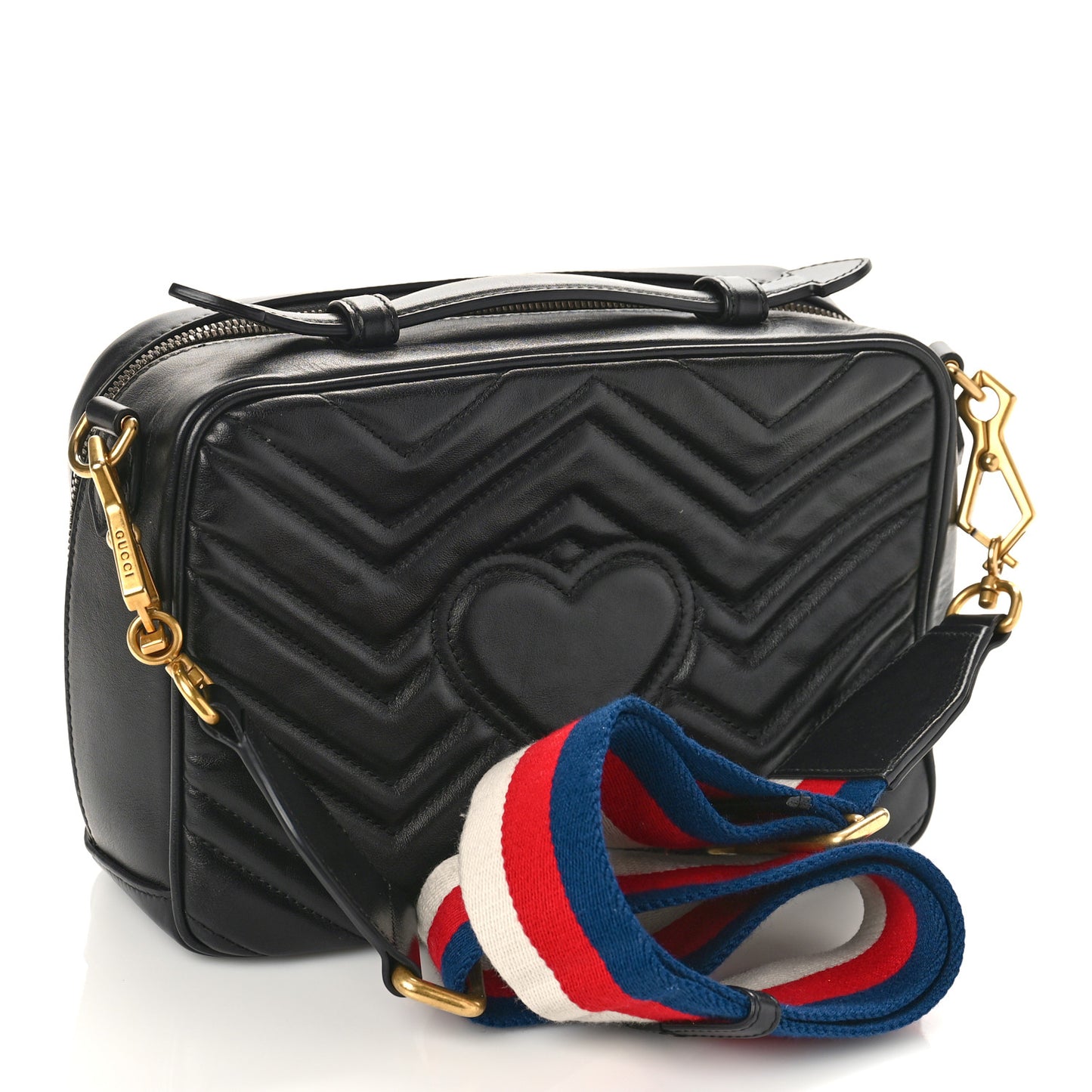 Calfskin Matelasse Sylvie Web Small GG Marmont Top Handle Shoulder Bag Black