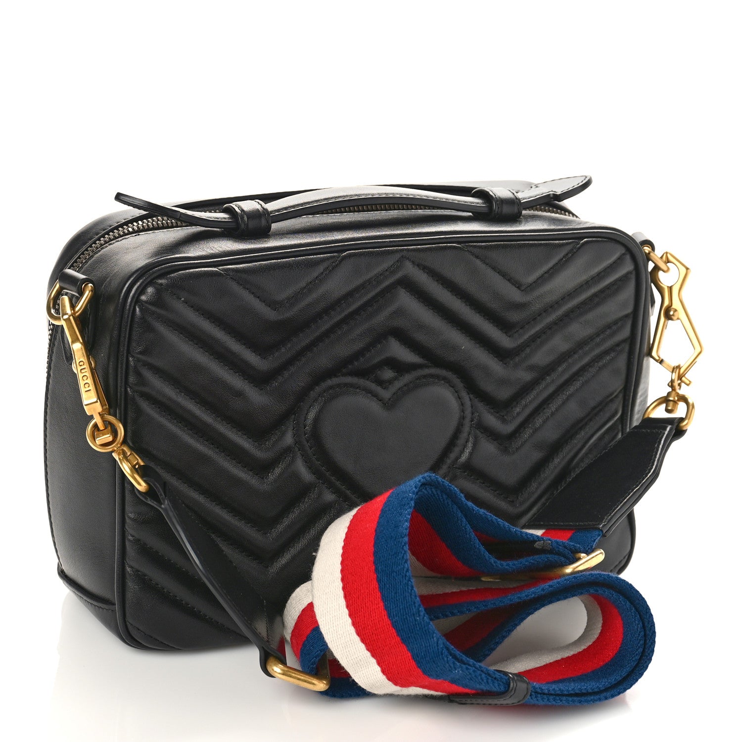 Gucci Calfskin Matelasse Sylvie Web Small GG Marmont Top Handle Shoulder Bag Black 3 of 9