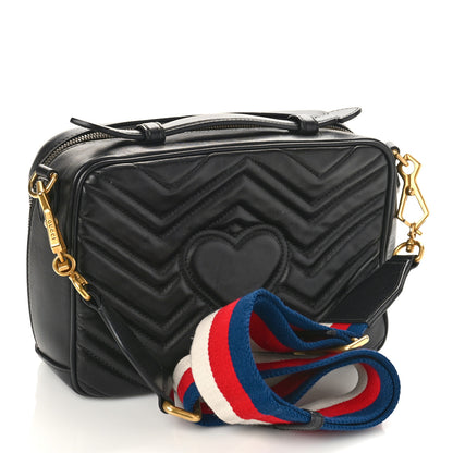 Gucci Calfskin Matelasse Sylvie Web Small GG Marmont Top Handle Shoulder Bag Black 3 of 9