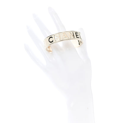 Chanel Metal Enamel Chanel Logo Cuff Bracelet M White 2 of 5