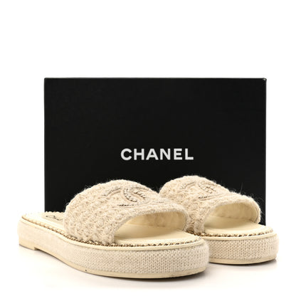 Chanel Wool Alpaca Chain CC Slide Sandals  39 Ivory 10 of 10