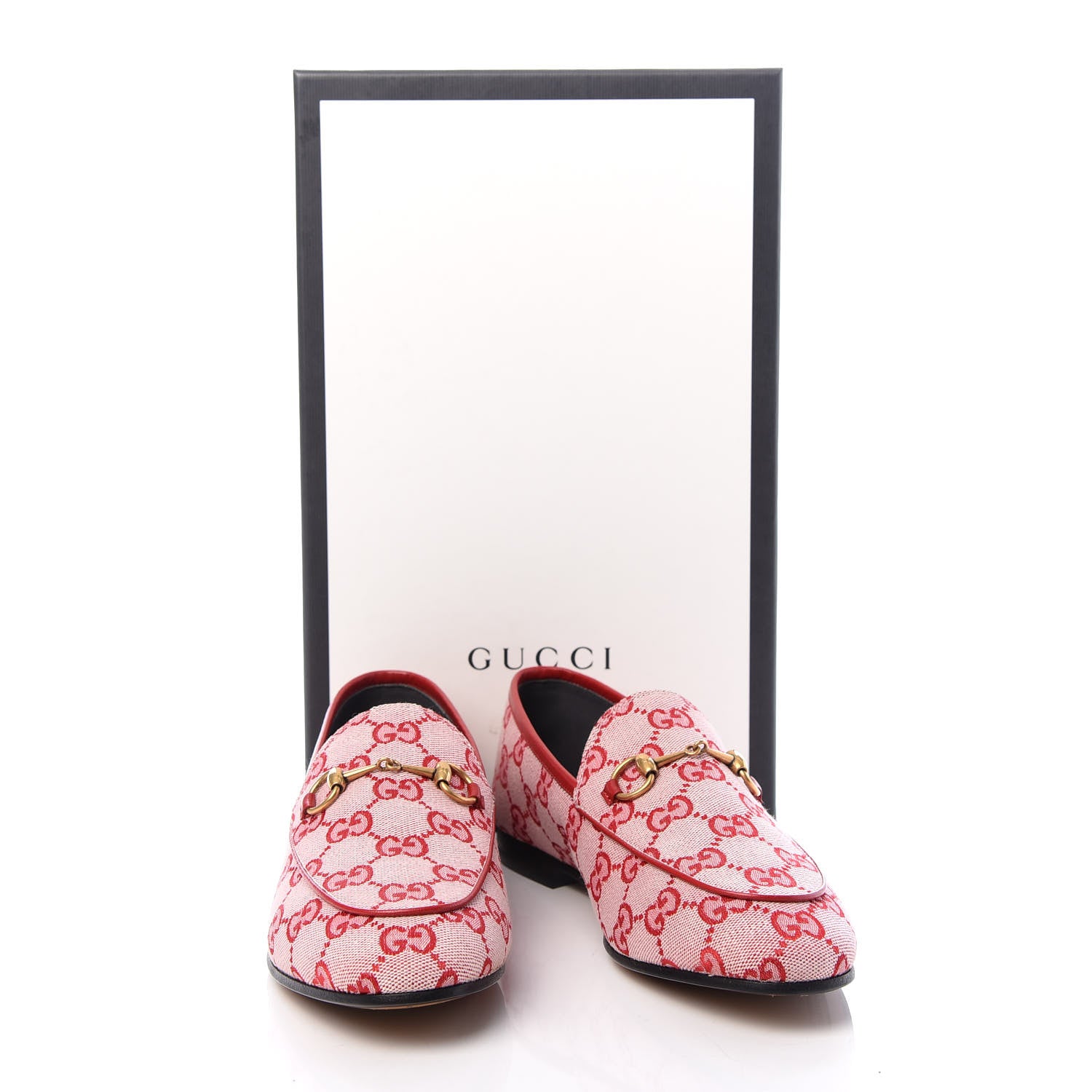 Gucci Canvas GG Monogram Horsebit Womens Jordaan Loafers 38 Gardenia Hibiscus Red 10 of 10