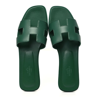 Hermes Calfskin Oran Sandals 40 Vert Viride 2 of 10