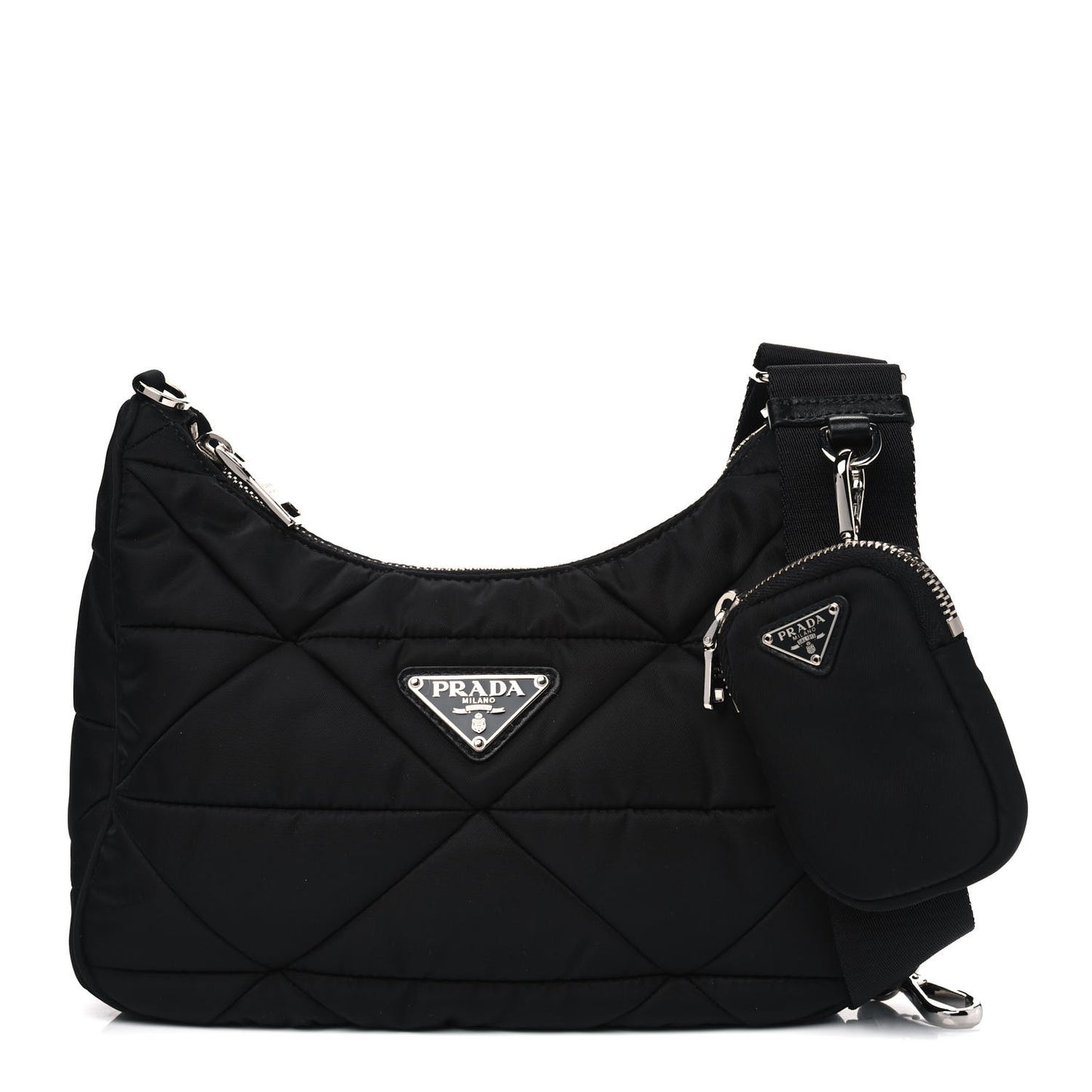Nylon Quilted Patchwork Re-Edition Hobo Bag Black