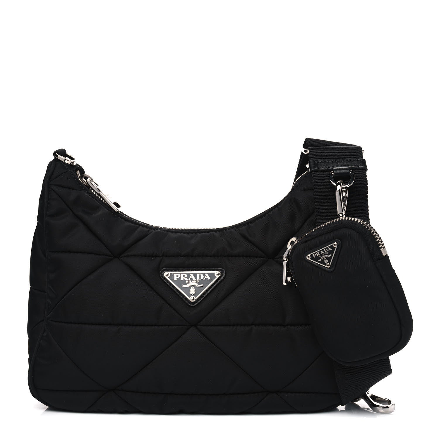 Prada Nylon Quilted Patchwork Re-Edition Hobo Bag Black 2 of 5