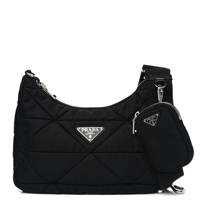 Prada Nylon Quilted Patchwork Re-Edition Hobo Bag Black 2 of 5