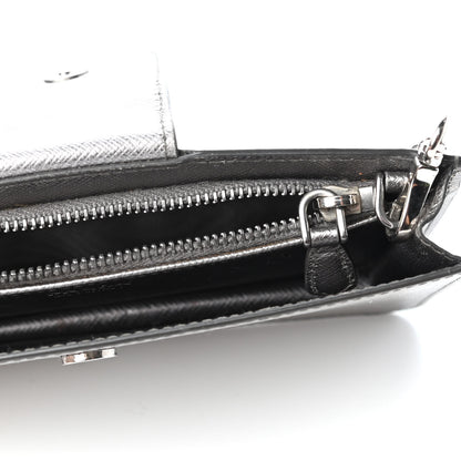 Prada Metallic Saffiano Mini Chain Wallet Cromo 5 of 8