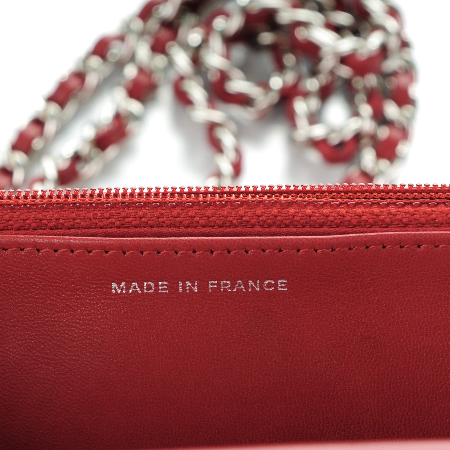 Lambskin Camellia Embossed Wallet On Chain WOC Red