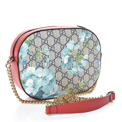 Gucci GG Supreme Monogram Blooms Mini Chain Shoulder Bag Beige Blue Navy Hibiscus Red 3 of 9