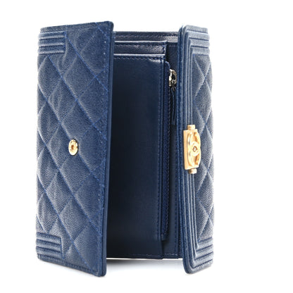 Chanel Caviar Quilted Medium Boy Flap Wallet Navy Blue 5 of 8