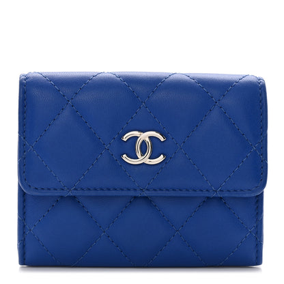 Chanel Lambskin Quilted Flap Card Holder Blue 1 of 8