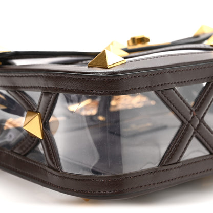 Valentino Garavani PVC Calfskin Large Roman Stud Shoulder Bag Transparent Dark Brown 8 of 9