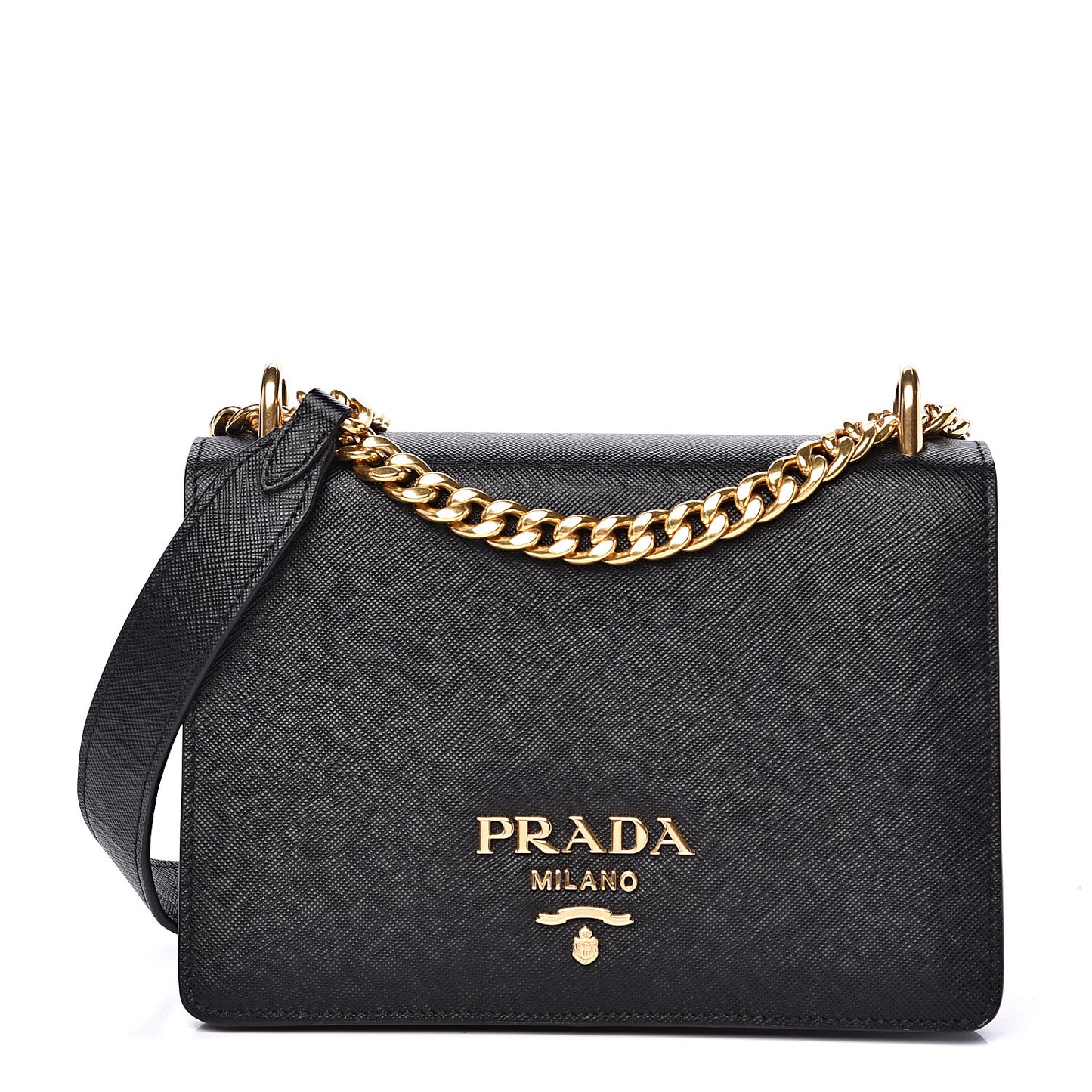 Saffiano Soft Calfskin Chain Crossbody Bag Black