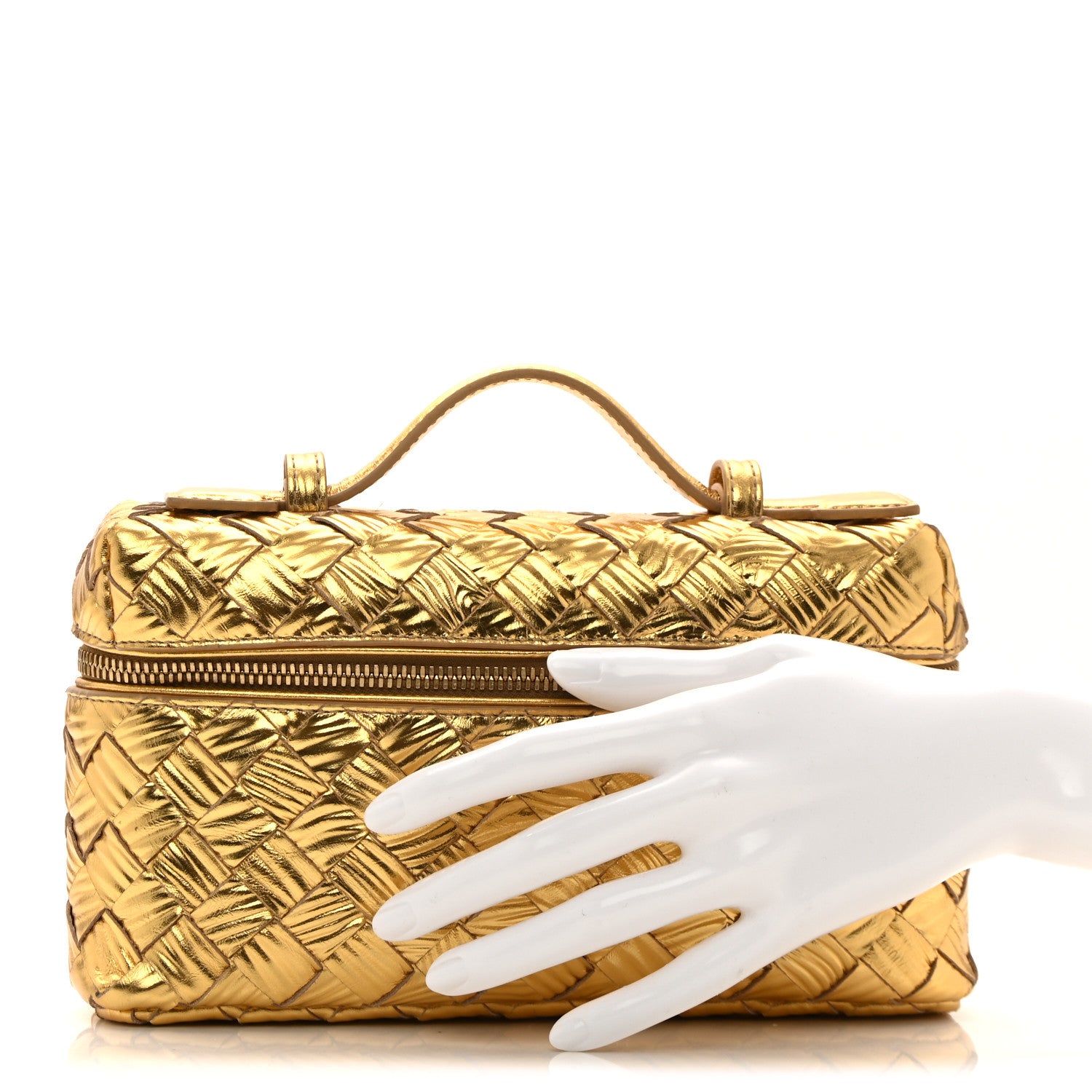Bottega Veneta Metallic Intreccio Millefili Bang Bang Vanity Case Gold 2 of 11