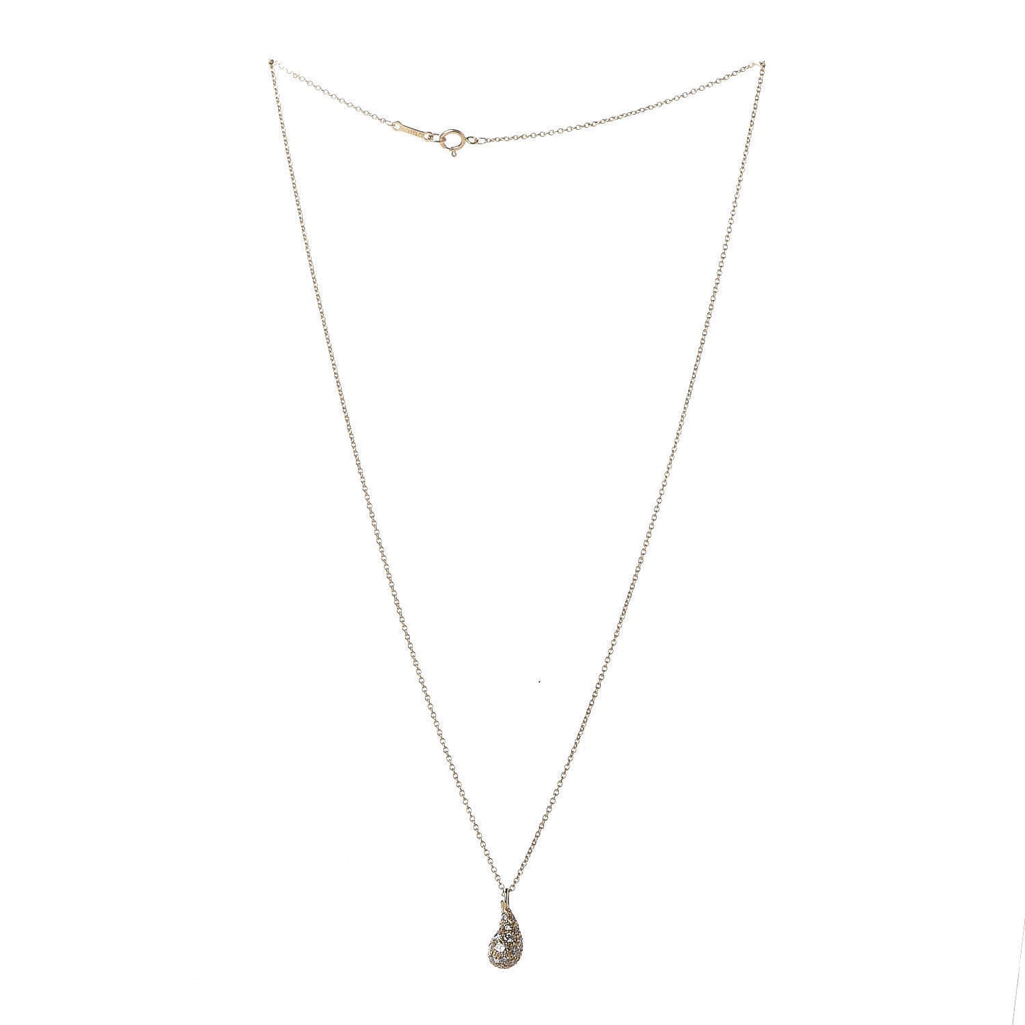 18K Yellow Gold Diamond Elsa Peretti Teardrop Pendant Necklace
