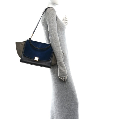 Celine Pony Hair Smooth Calfskin Tri-Color Medium Trapeze Blue Taupe Black 2 of 9