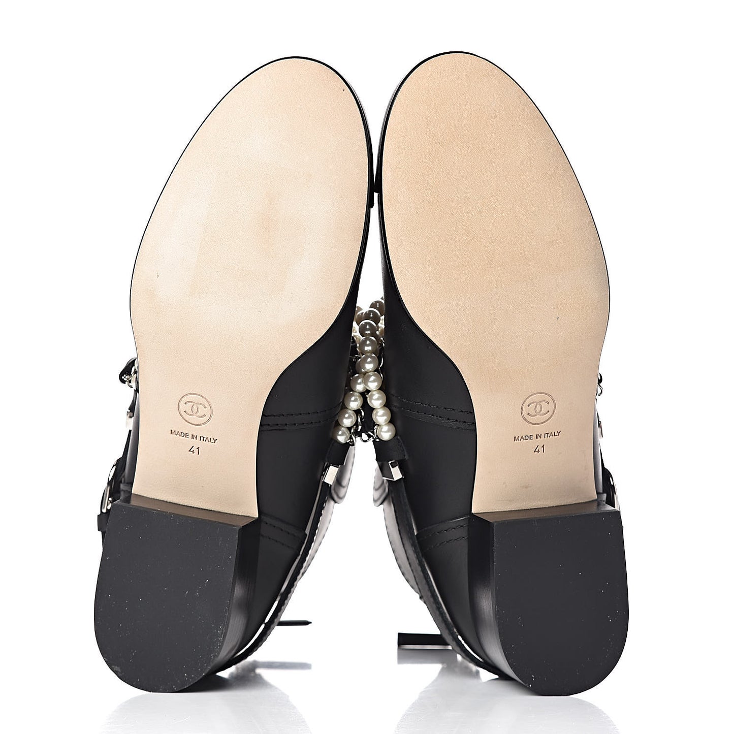 Calfskin Pearl Cap Toe Short Boots 41 Black