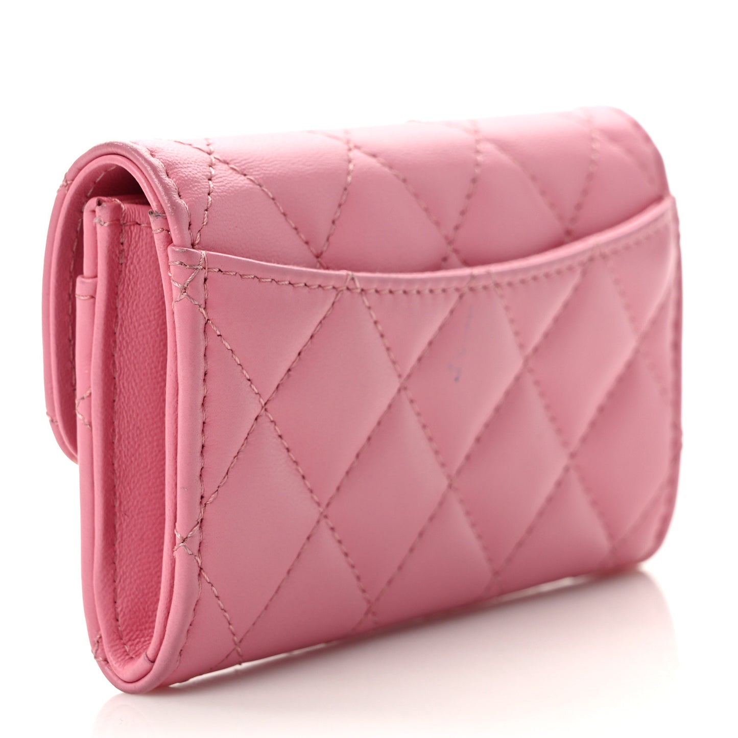 Lambskin Quilted Flap Card Holder Wallet Pink