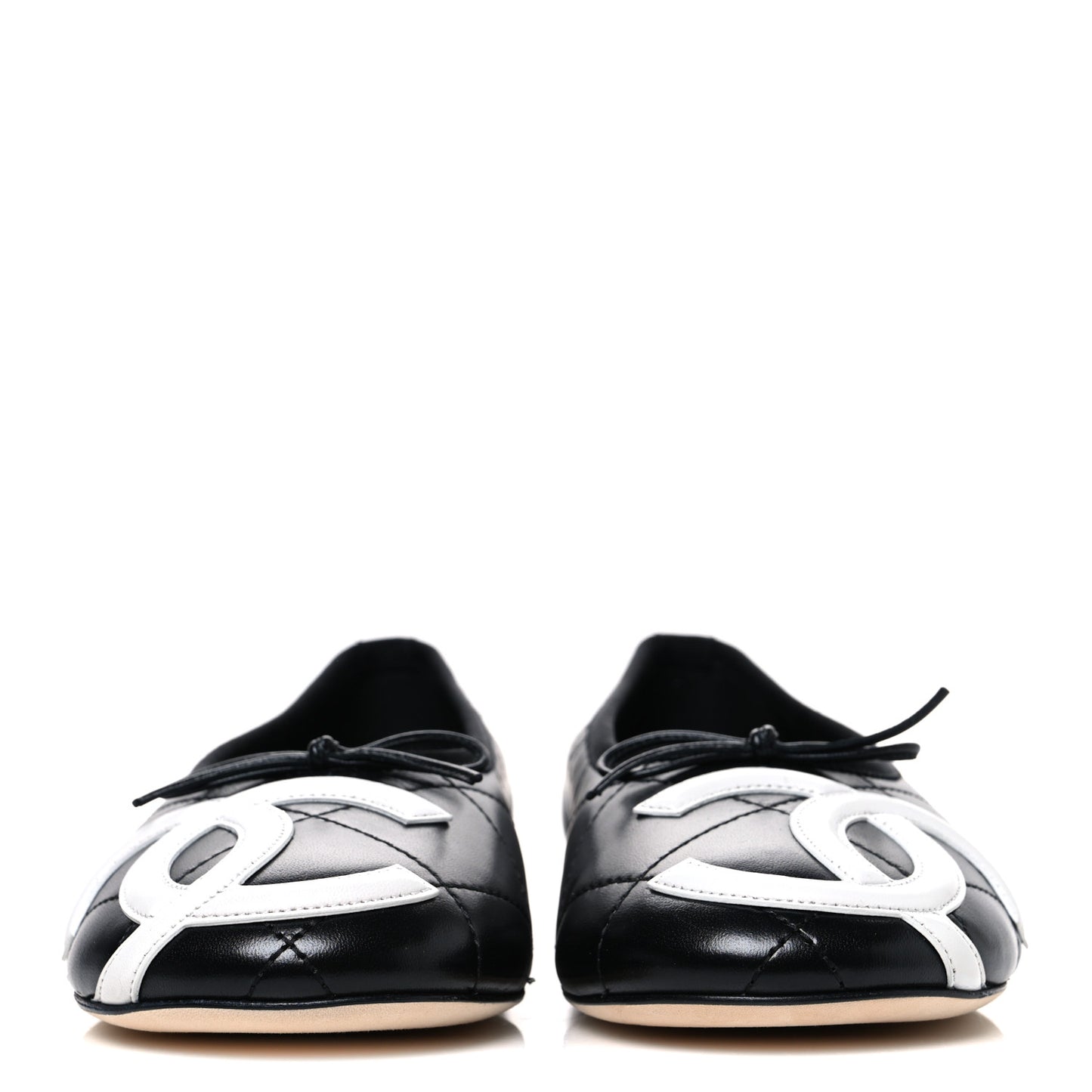 Lambskin Quilted CC Cambon Ballet Flats 38.5 Black White