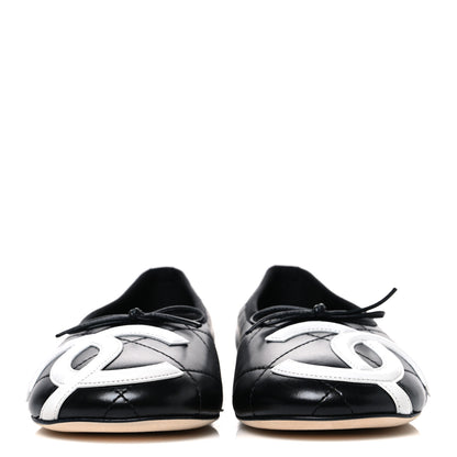 Chanel Lambskin Quilted CC Cambon Ballet Flats 38.5 Black White 3 of 11