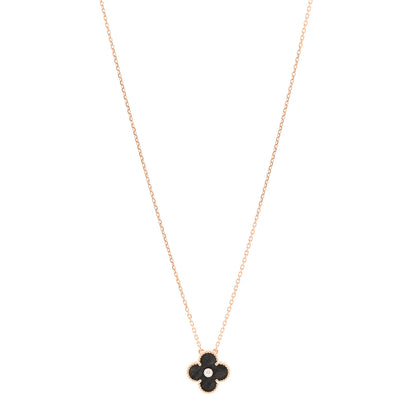 Van Cleef & Arpels 18K Rose Gold Diamond Silver Obsidian Vintage Alhambra Pendant Necklace 1 of 6