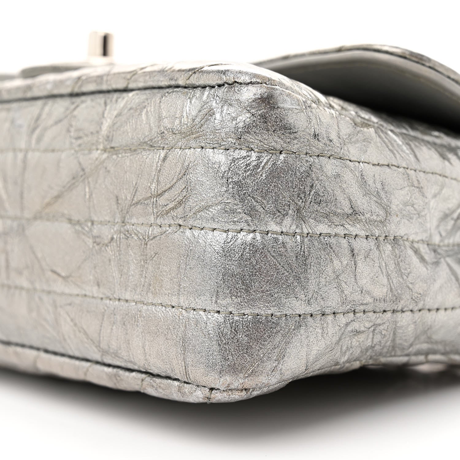Chanel Patent Metallic Crumpled Calfskin Chevron Quilted Mini Rectangular Flap Silver 10 of 12
