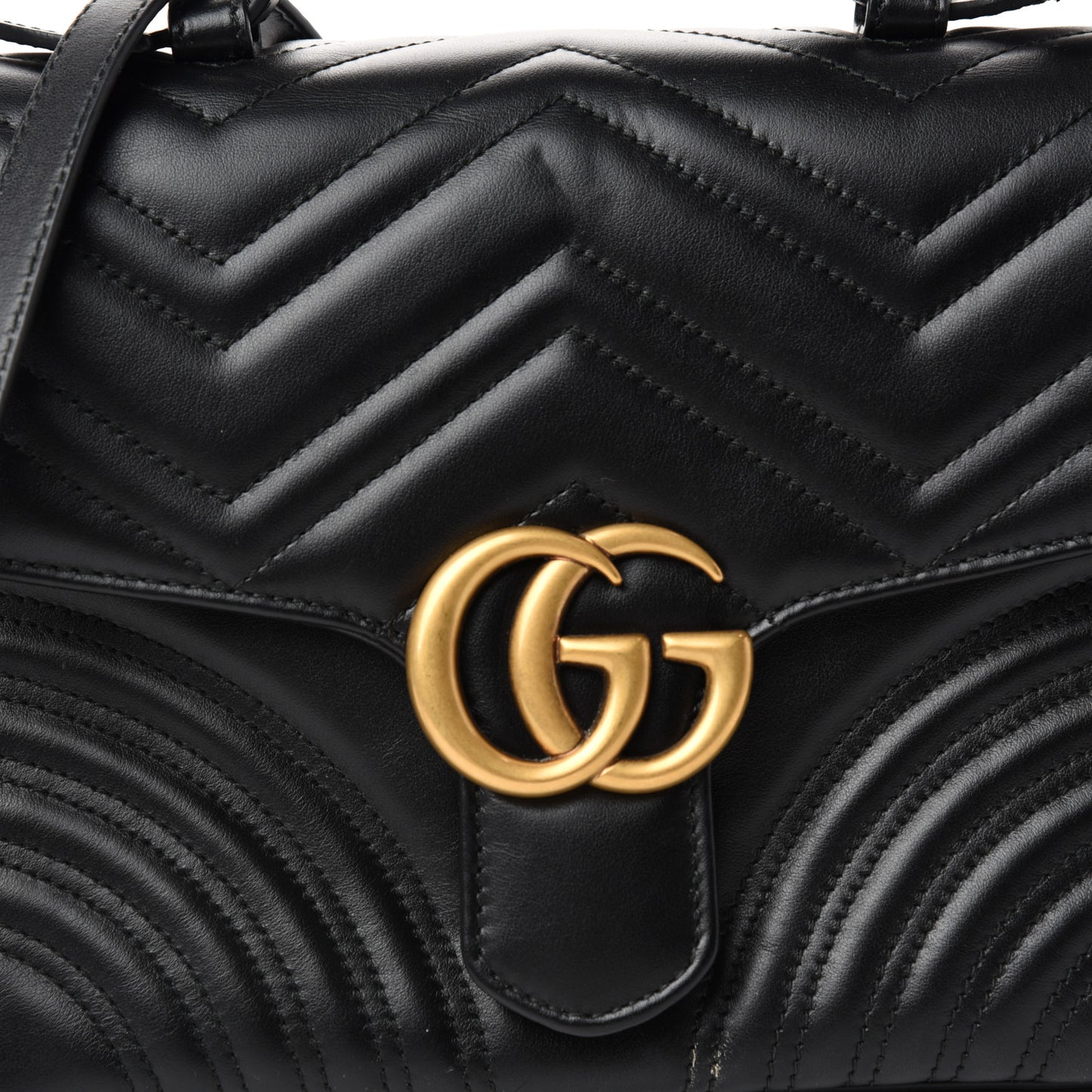 Calfskin Matelasse Small GG Marmont Top Handle Shoulder Bag Black