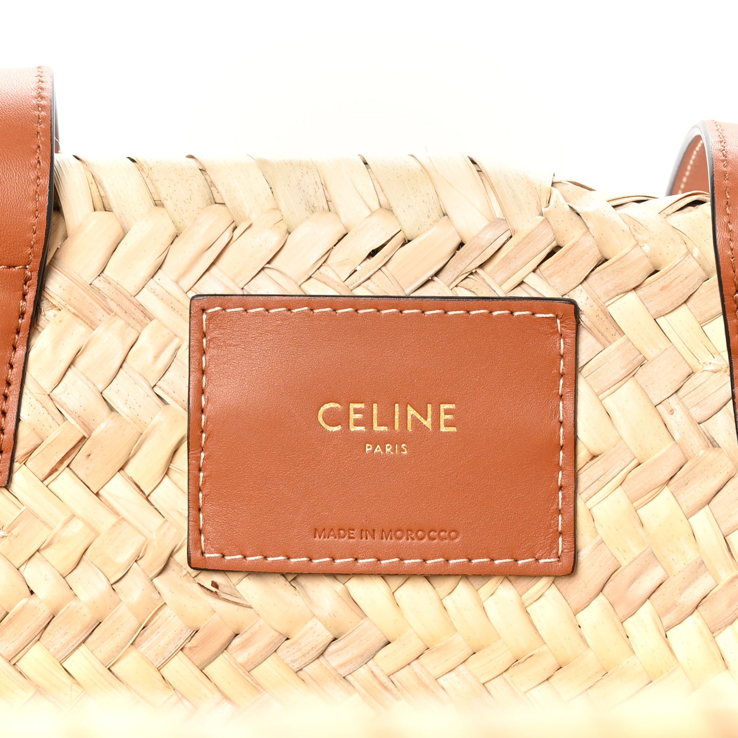 Raffia Calfskin Triomphe Large Panier Tan