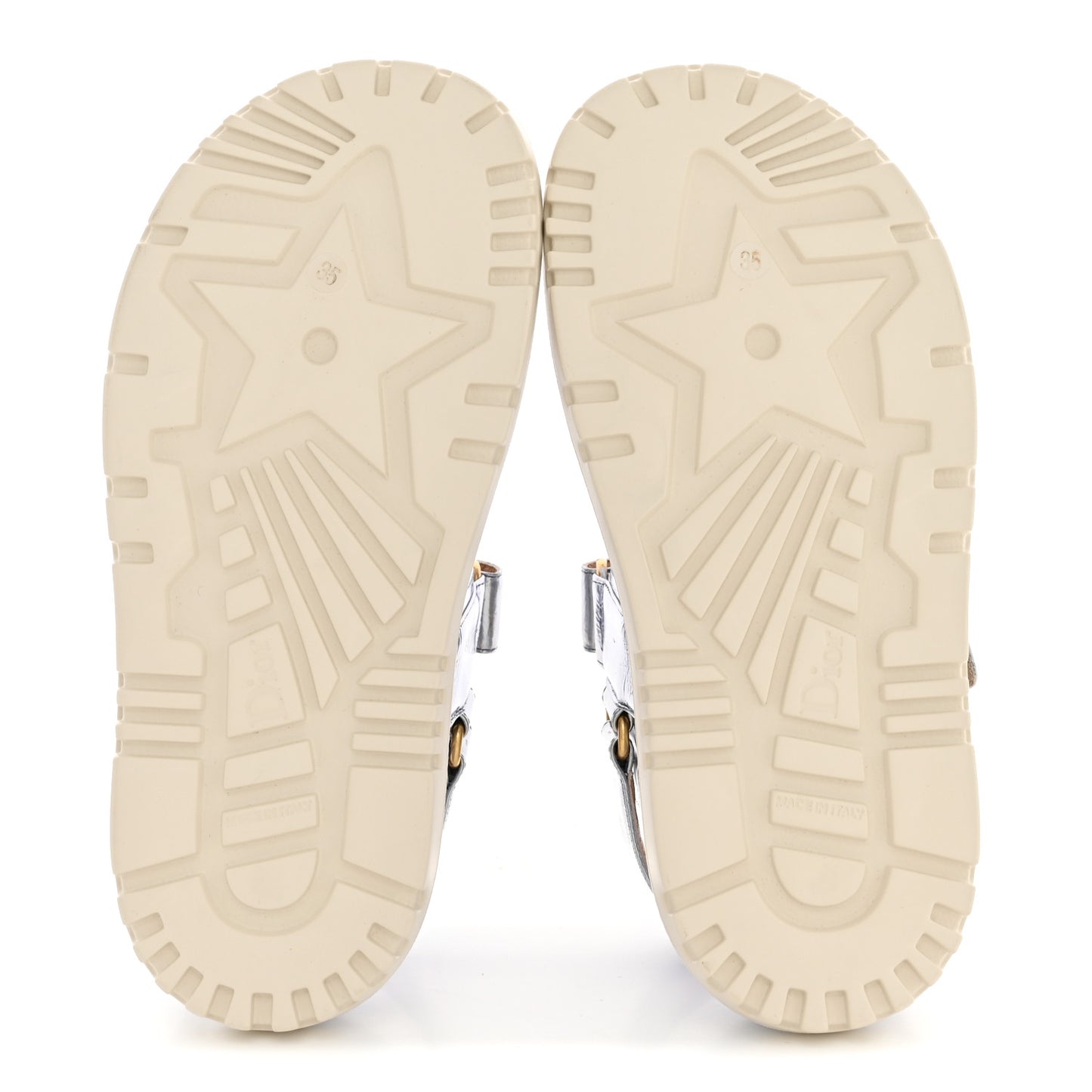 Laminated Crinkled Calfskin Dioract Sandals 35 Indigo Metal