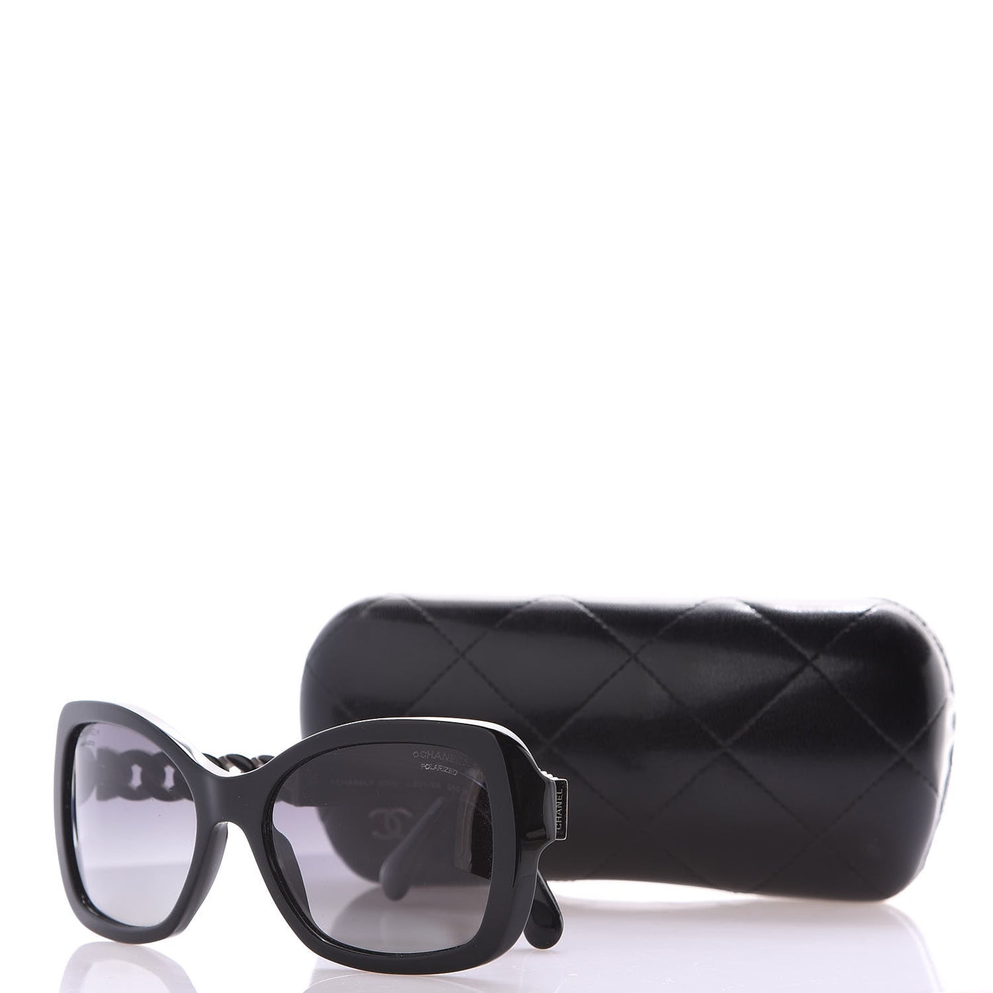 Acetate Metal Polarized Chain Square Sunglasses 5305 Black