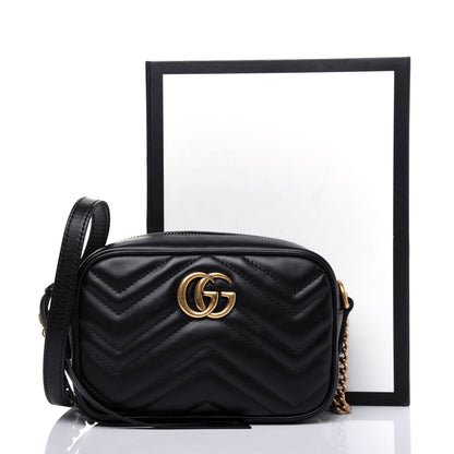 Gucci Calfskin Matelasse Mini GG Marmont Chain Shoulder Bag Black 17 of 17