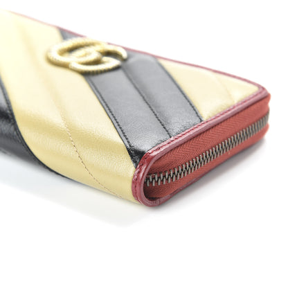 Gucci Azalea Calfskin Matelasse Diagonal Patchwork Torchon GG Marmont Zip Around Wallet Black Beige Romantic Cerise 7 of 10