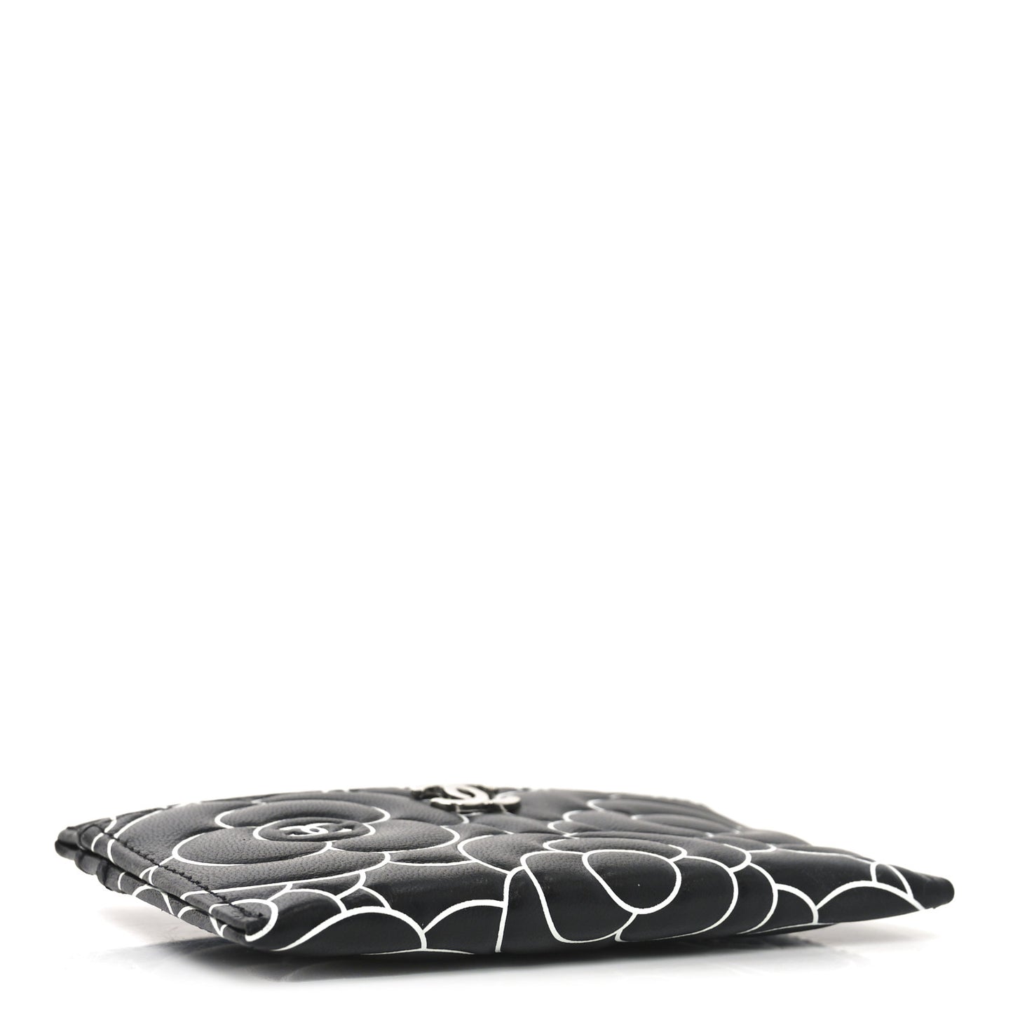 Lambskin Camellia Embossed Card Holder Black White