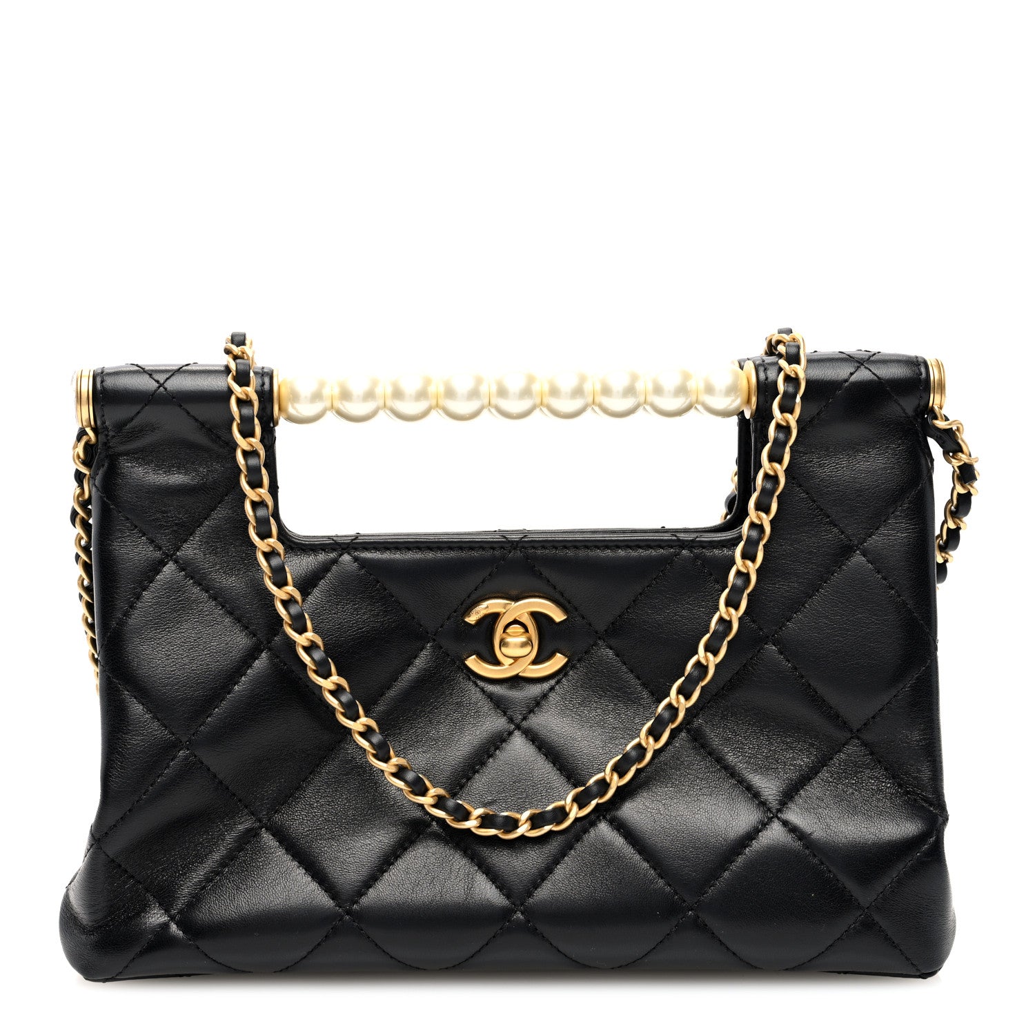 Chanel Shiny Lambskin Pearl Small Shopping Bag Black 1639340 Chanel Shiny Lambskin Pearl Small Shopping Bag Black 1639340