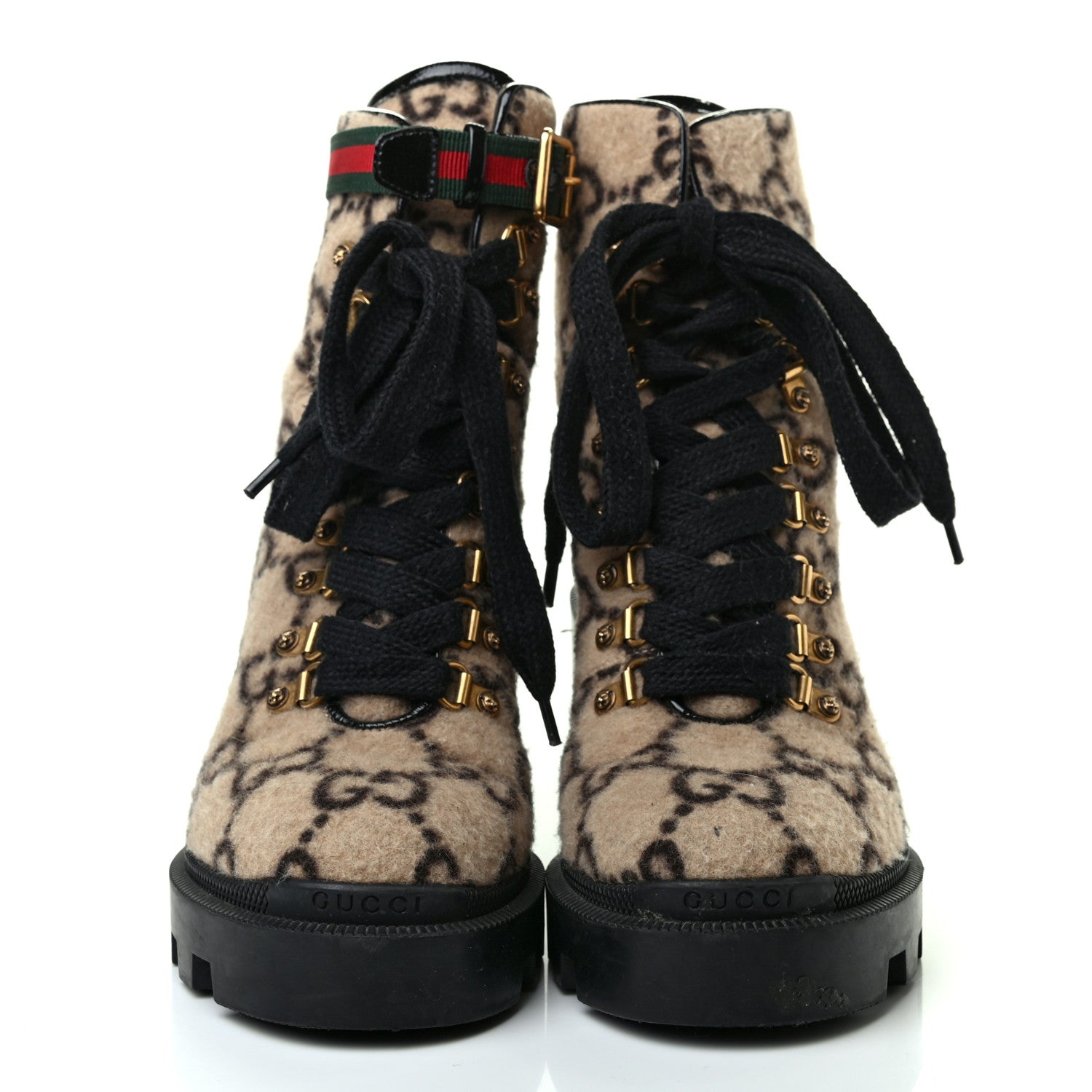 Gucci Covered Wool GG Monogram Womens Lace Up Combat Ankle Boots 37.5 Beige Ebony Black 2 of 9