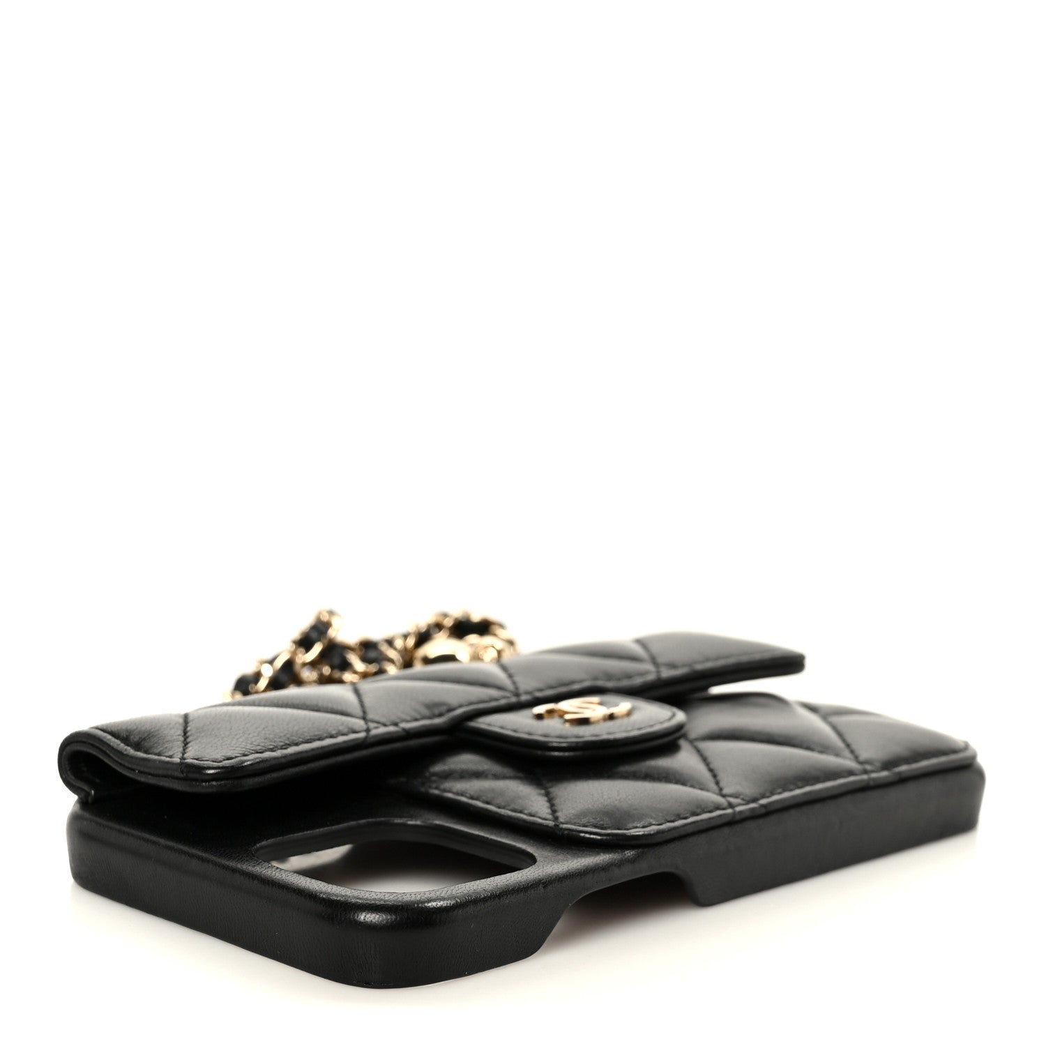 Chanel Lambskin Quilted Pearl Crush iPhone XII Pro Holder With Chain Black 4 of 11