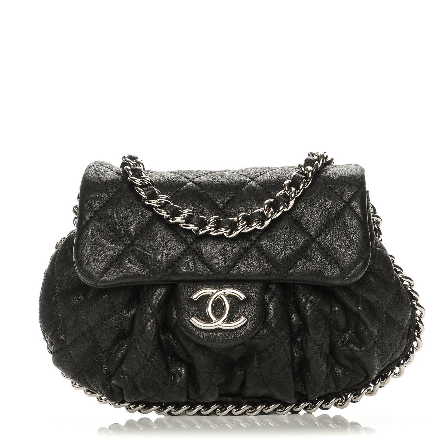 Washed Lambskin Quilted Mini Chain Around Flap Black