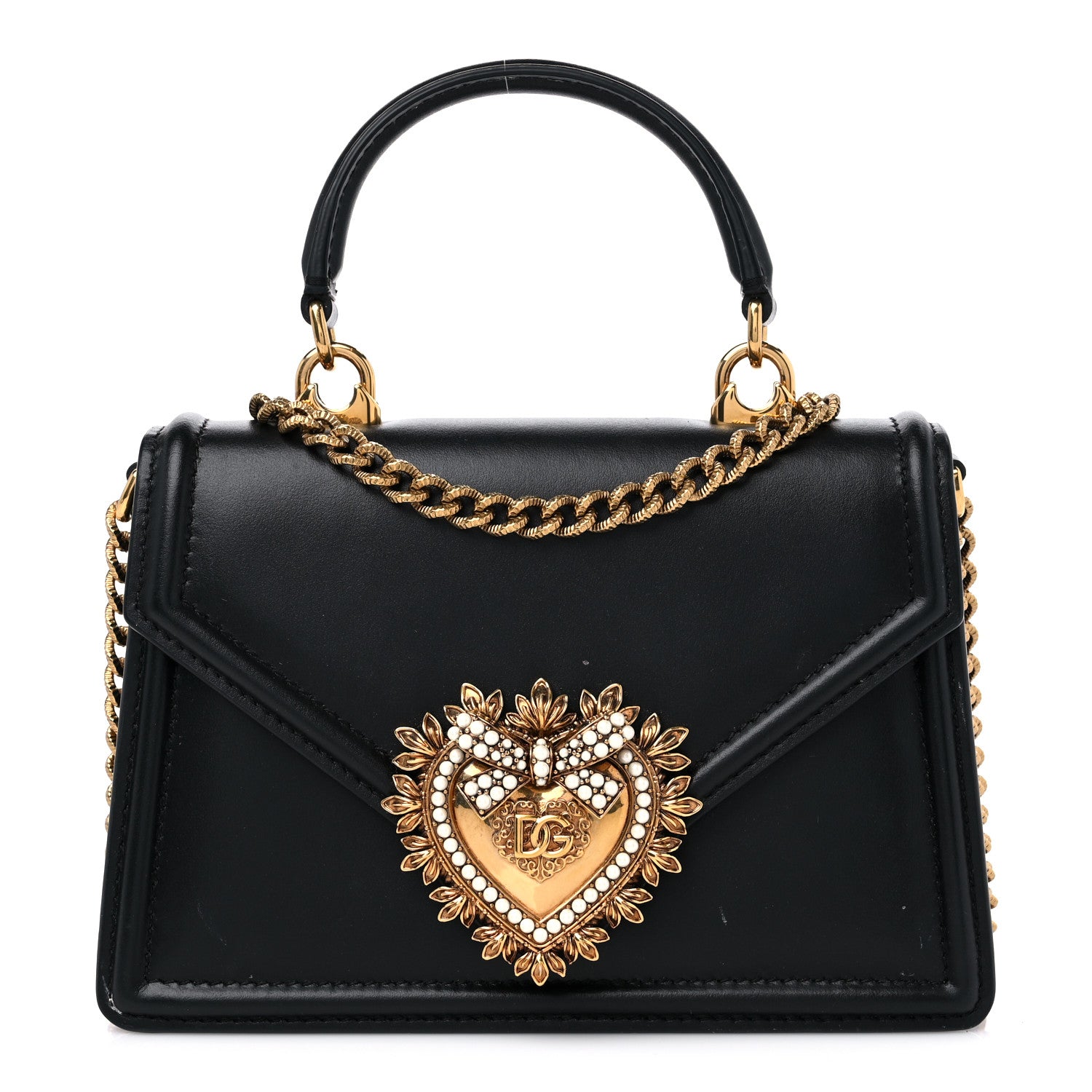 Dolce & Gabbana Smooth Calfskin Small Devotion Envelope Top Handle Bag Black 1 of 11