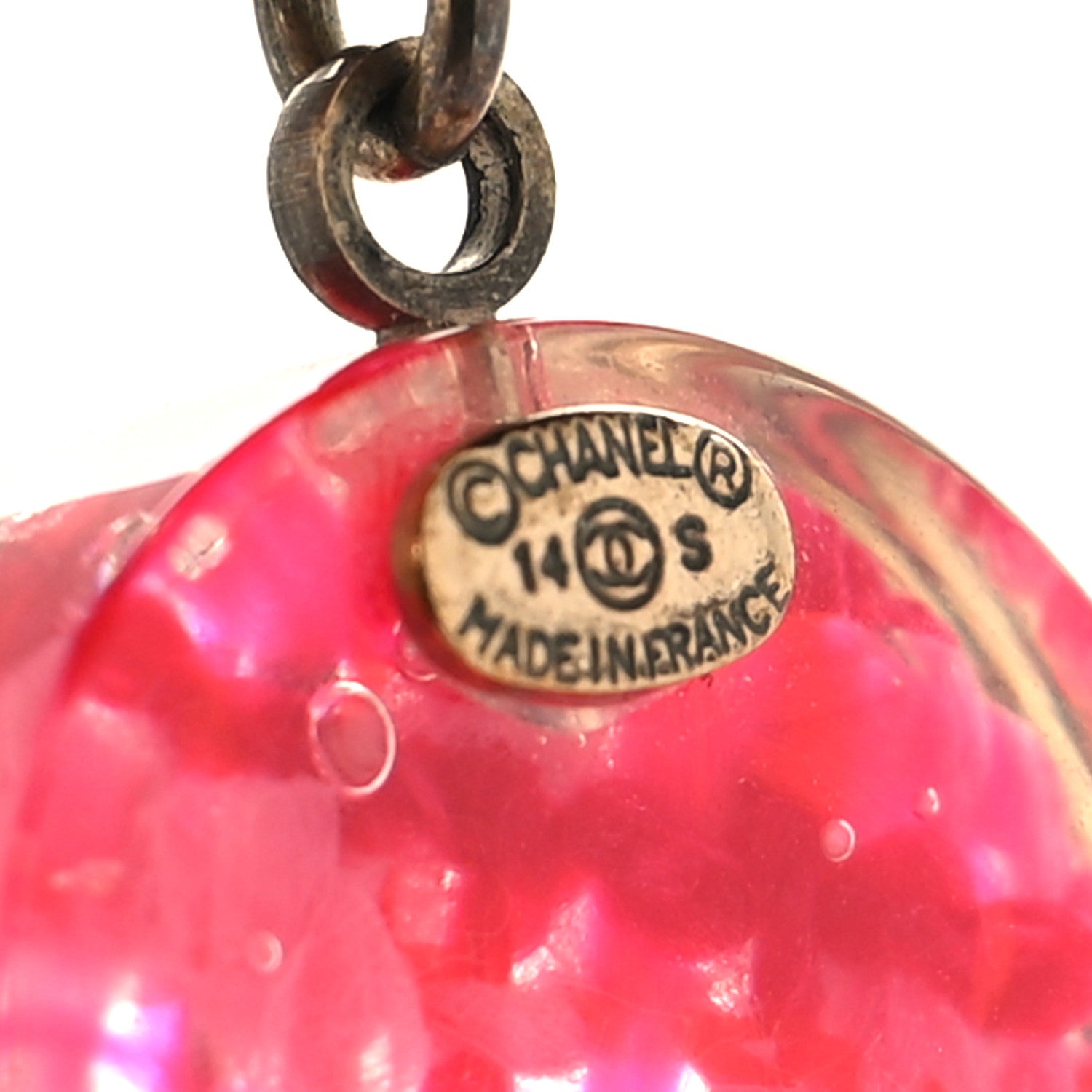 Chanel Resin Chain Tweed CC Drop Earrings Pink Gold 8 of 8