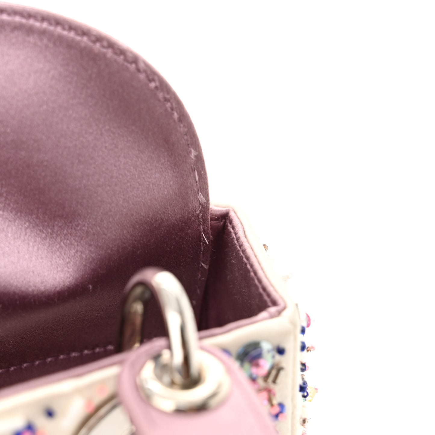 Satin Embroidered Beaded Mini Lady Dior Pink Multicolor