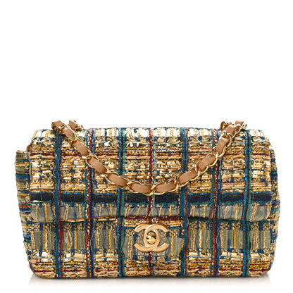 Chanel Tweed Quilted Mini Rectangular Flap Gold Blue Light Green Black 1 of 9