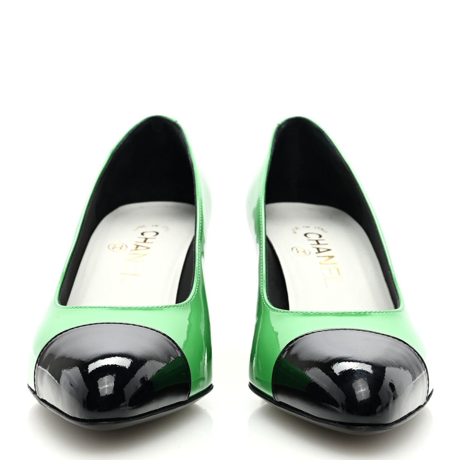 Chanel Patent Calfskin Pumps 37.5 Green Black 3 of 8