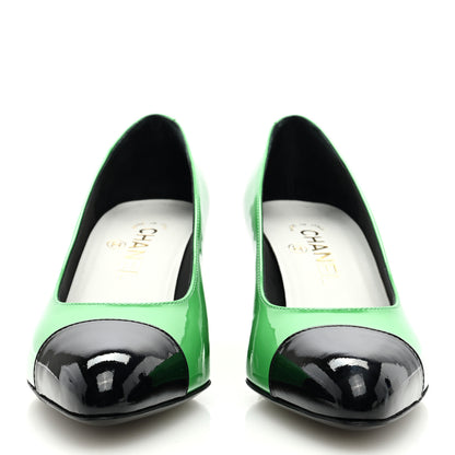 Chanel Patent Calfskin Pumps 37.5 Green Black 3 of 8