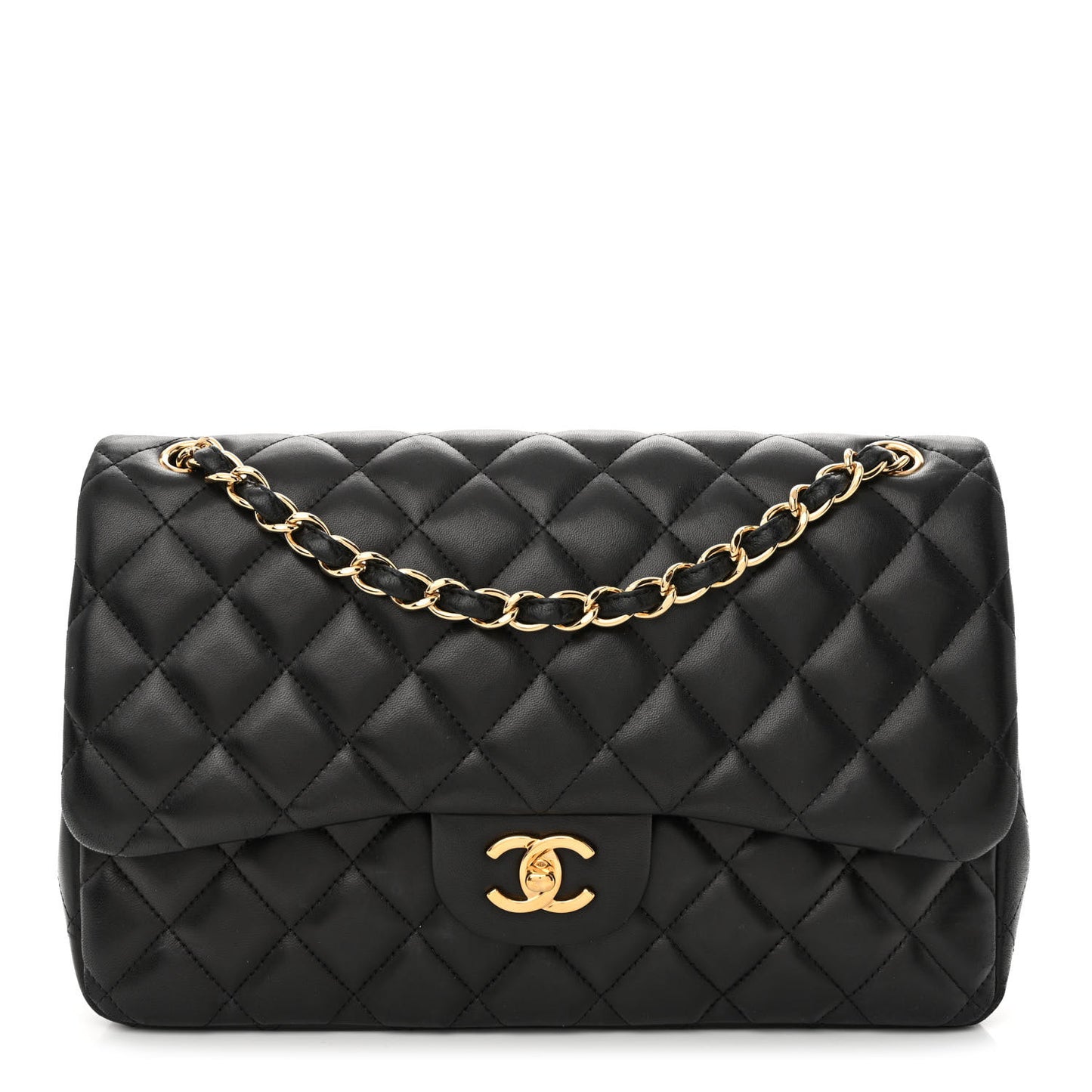 Lambskin Quilted Jumbo Double Flap Black
