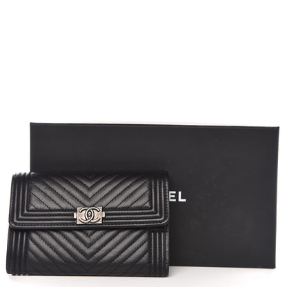 Chanel Calfskin Chevron Quilted Medium Boy Flap Wallet Black 9 of 9