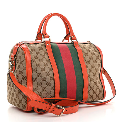 Gucci Monogram Vintage Web Medium Boston Orange 2 of 14