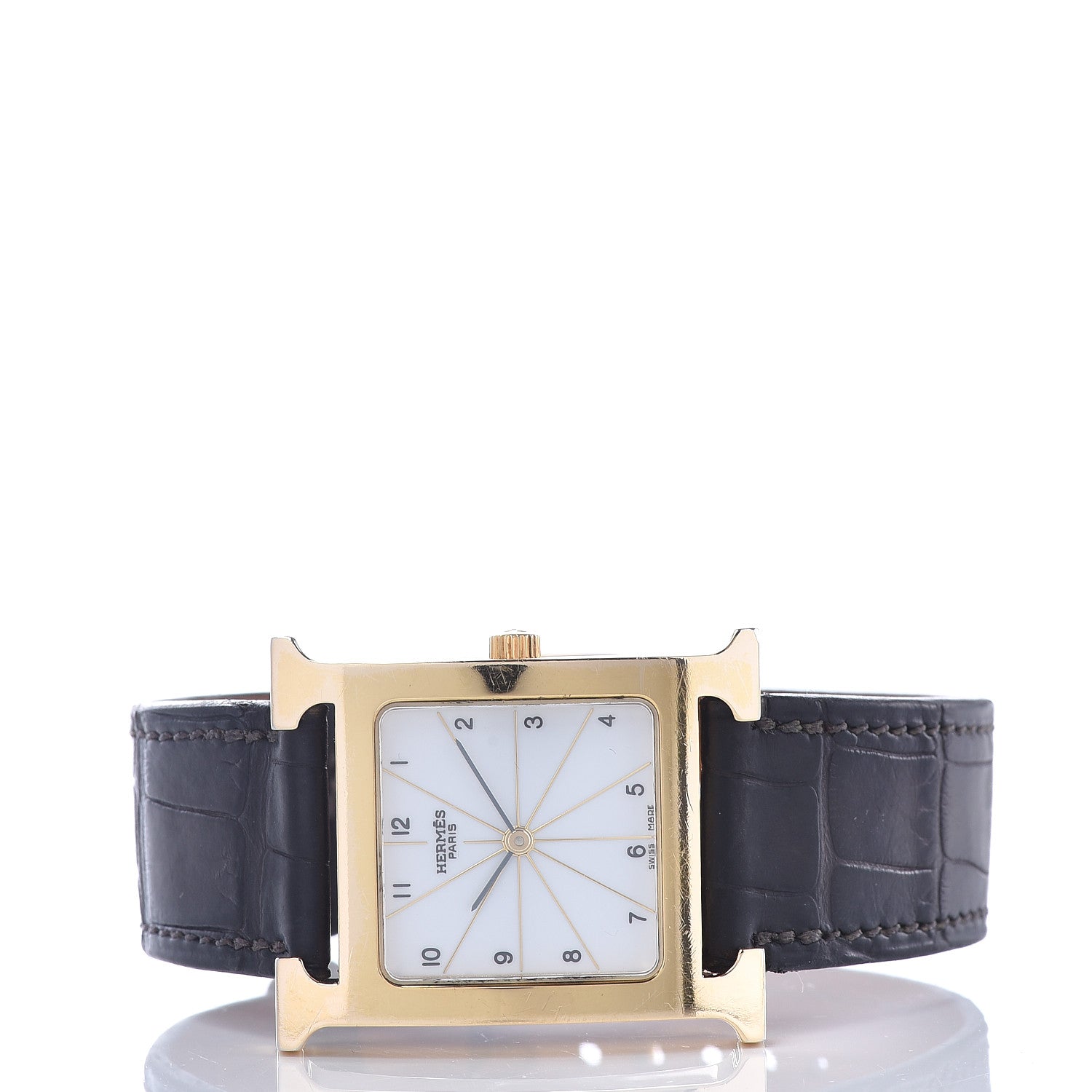 Hermes Stainless Steel Alligator 26mm Heure H Hour Quartz Watch Noir 3 of 8